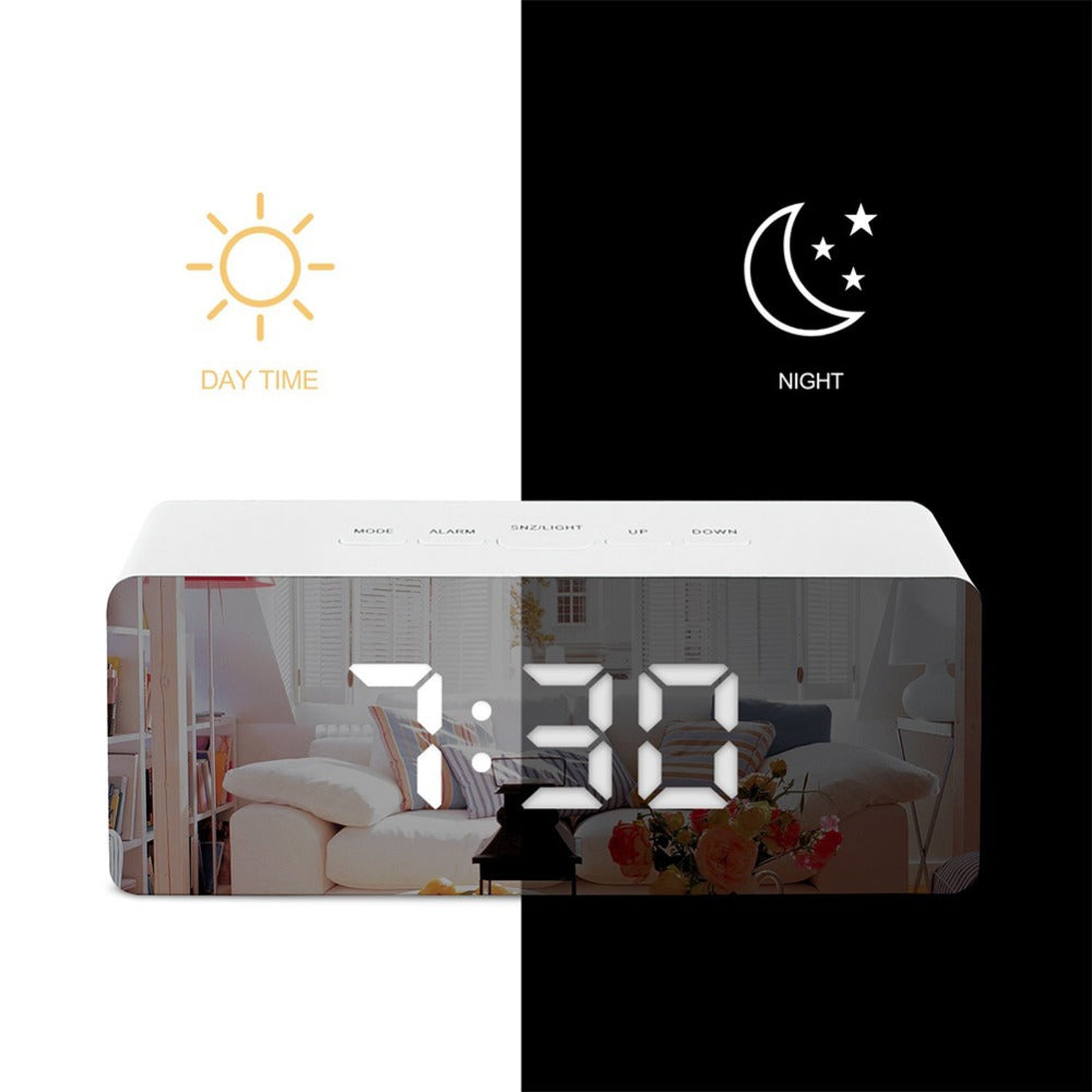 LED Mirror Alarm Clock Digital Snooze Table Clock - GadgetsBoxes